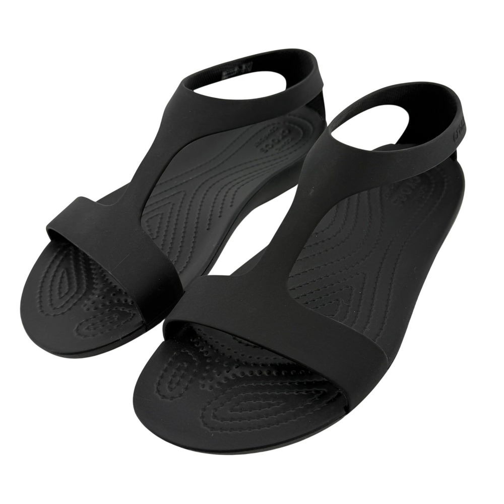 Crocs Serena T-Strap Open Toe Flip Sandal Black Women 8 Slingback Casual